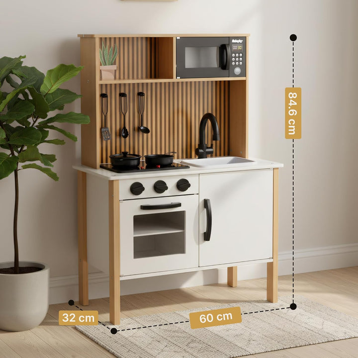 Kinderküche aus Holz mit Licht & Sound – Spielküche mit Zubehör, Herd, Backofen, Spüle, Mikrowelle –