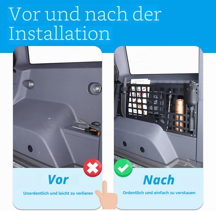 Aufbewahrungskorb für den Kofferraum, Innenregal, MOLLE-Panel, Aluminiumlegierung, kompatibel mit Gr