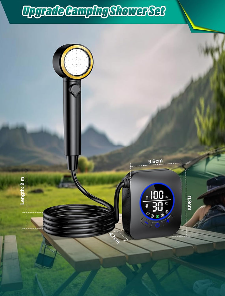 Rsaoty Tragbare Campingdusche, Camping Dusche mit Pumpe, Tragbare Duschen Outdoor, 8000mAh wiederauf