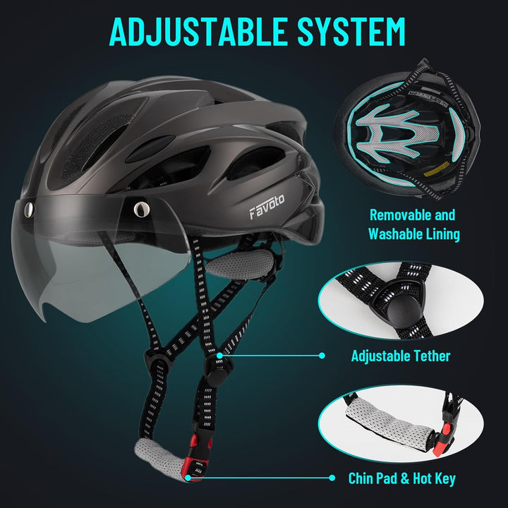 Favoto Fahrradhelm Herren mit Licht - Damenhelm Fahrradhelm Leichtgewicht Atmungsaktiv mit Brille Rü