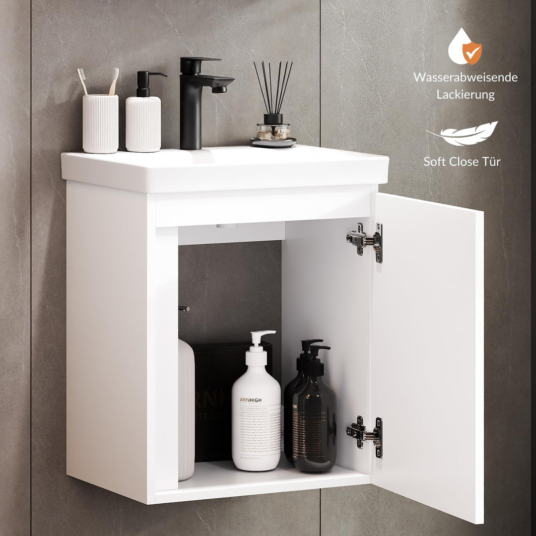Planetmöbel Waschtisch mit Unterschrank 50 cm inkl. Waschtischarmatur schwarz, Badmöbel Set mit Wasc