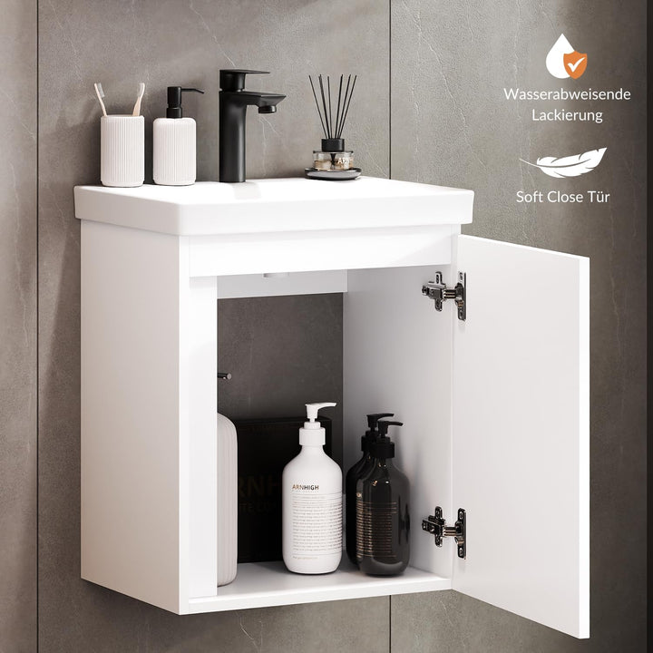 Planetmöbel Waschtisch mit Unterschrank 50 cm inkl. Waschtischarmatur schwarz, Badmöbel Set mit Wasc