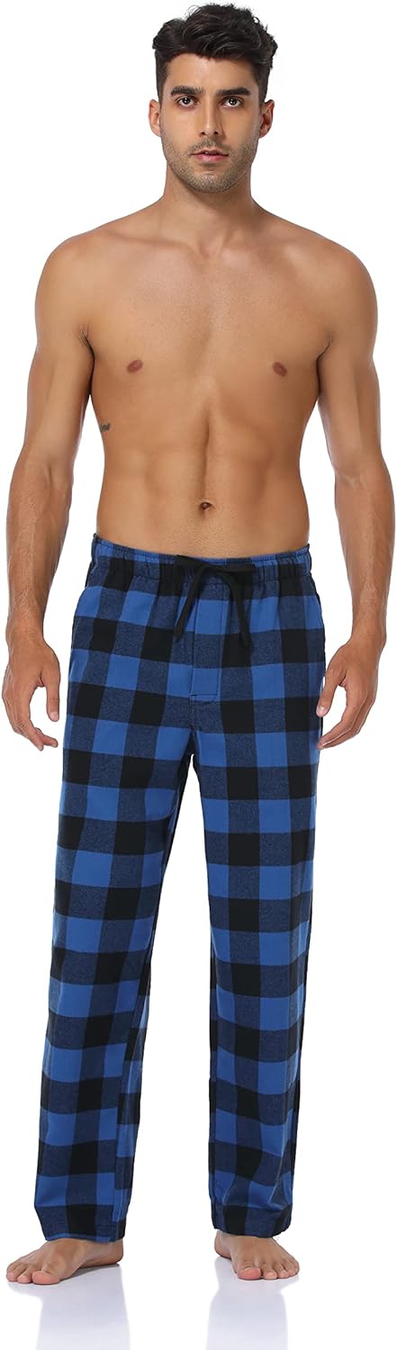 North Bund Schlafanzughose Herren, 100% Baumwolle Kariert Pyjamahose Dicke Flanell Schlafhose Weich