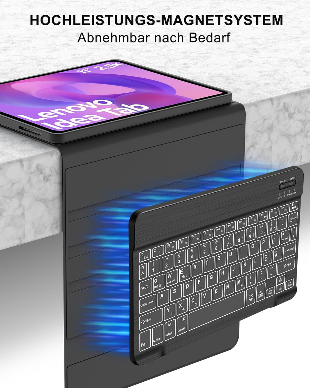 Beleuchtete Tastatur Hülle für Lenovo Idea Tab 11" (2025), 7-Farben-Hintergrundlicht Bluetooth Keybo