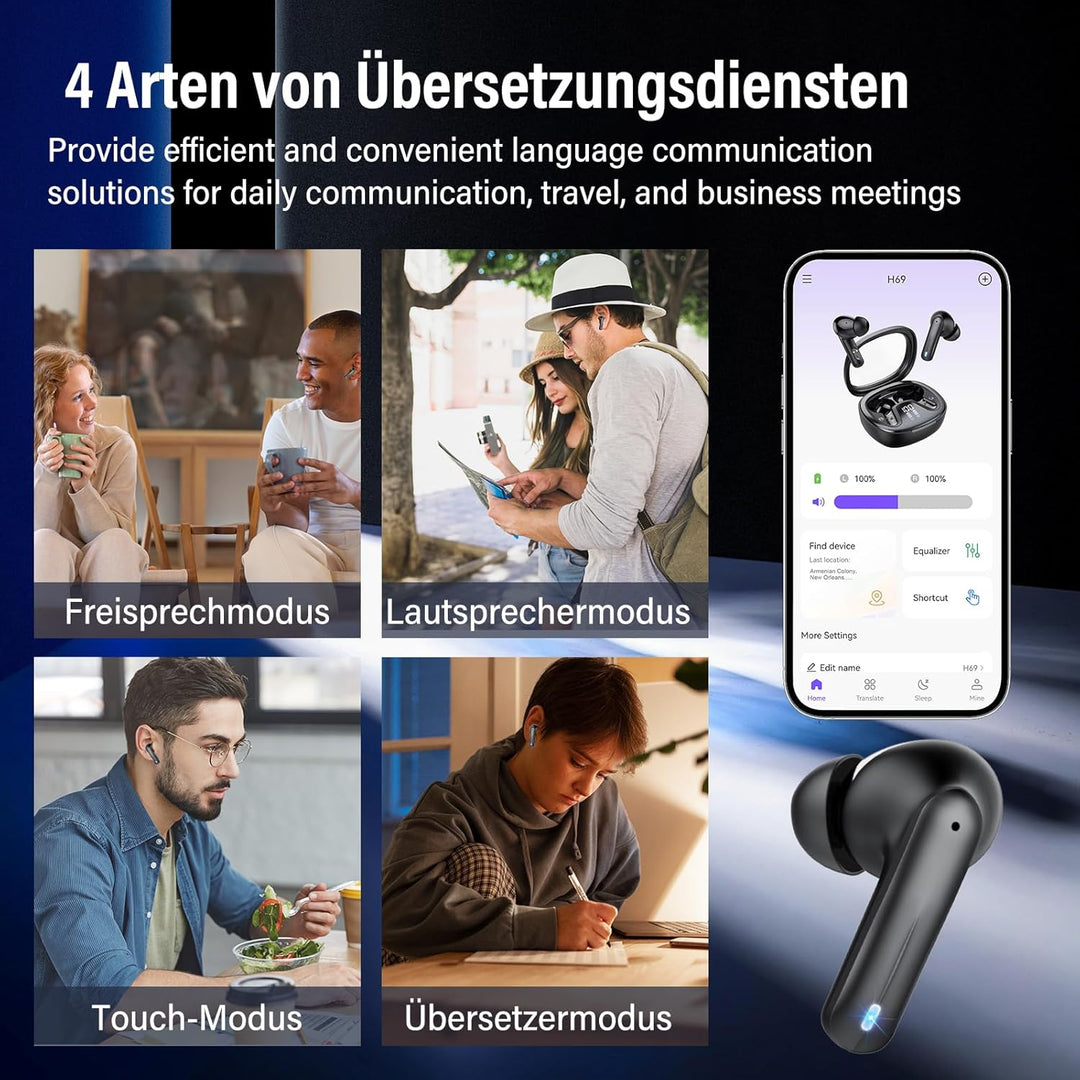 AI Kopfhörer Übersetzer, 3-in-1 Translator Earbuds, Bluetooth Sprachübersetzer 135 Sprachen mit App,