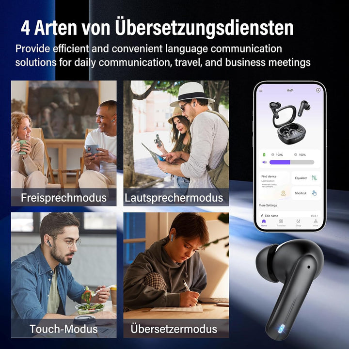 AI Kopfhörer Übersetzer, 3-in-1 Translator Earbuds, Bluetooth Sprachübersetzer 135 Sprachen mit App,