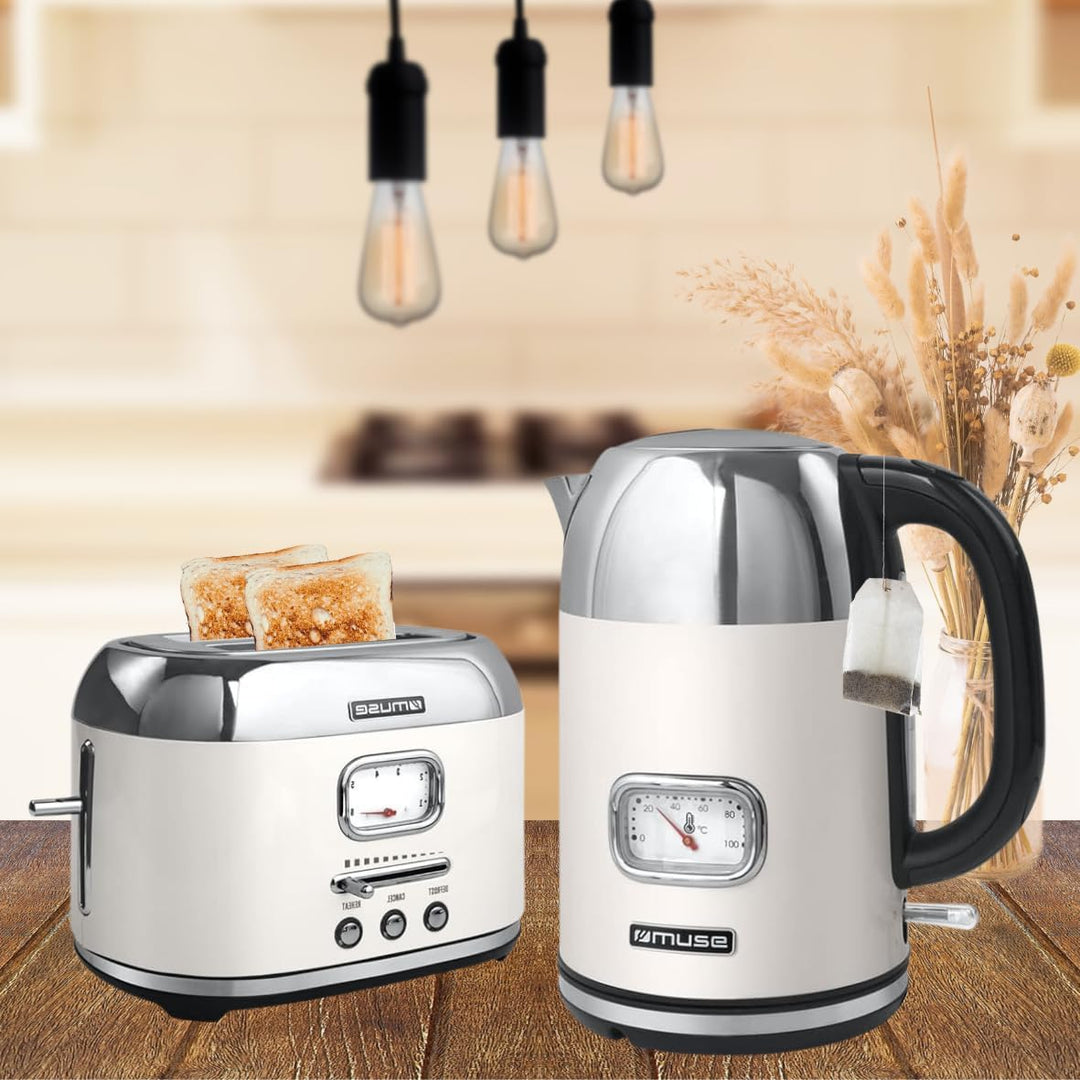 Muse Wasserkocher und Toaster Set, 2er Frühstücks-Set mit Retro Wasserkocher und 2 Scheiben Toaster