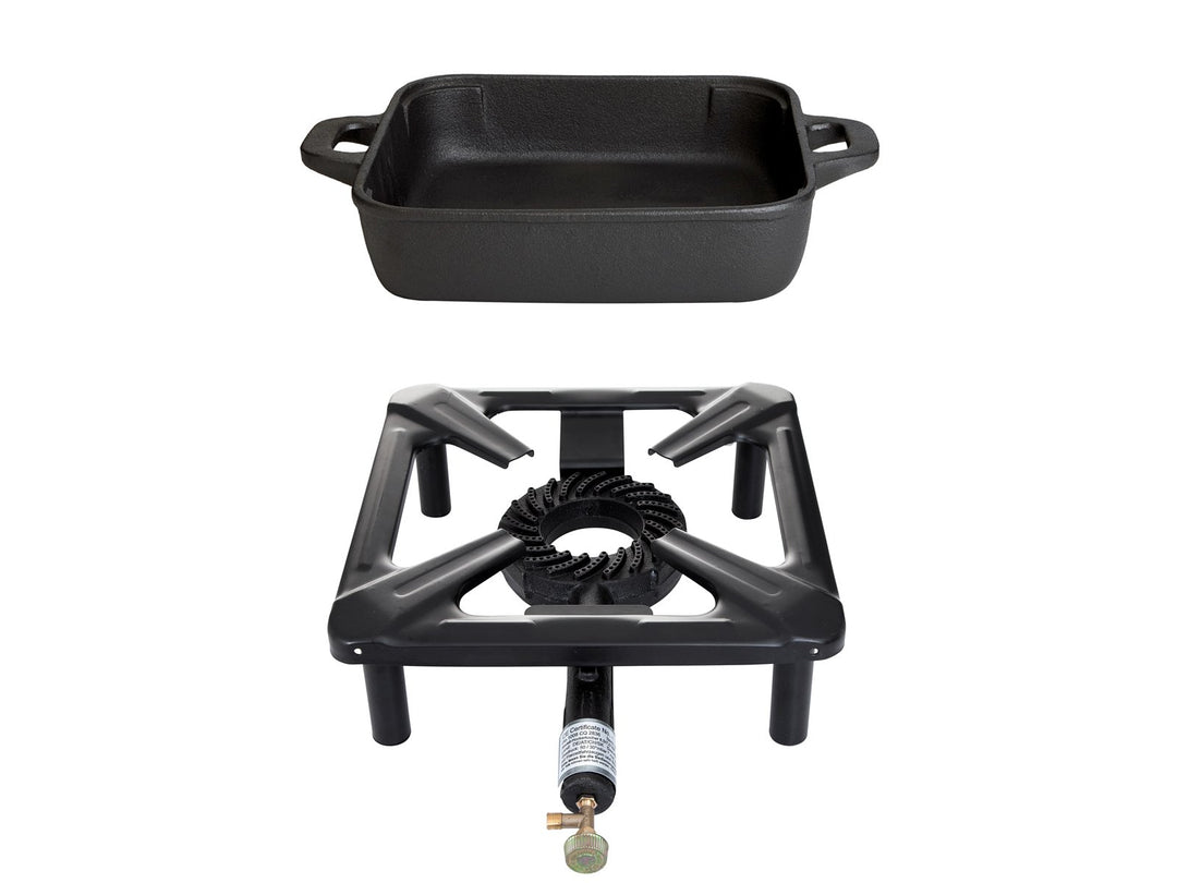 PaellaWorld 3030+4538 Hockerkocher mit 8,5 kW Leistung, Abmessung 30 x 30 x 15 cm und Gusseisenpfann