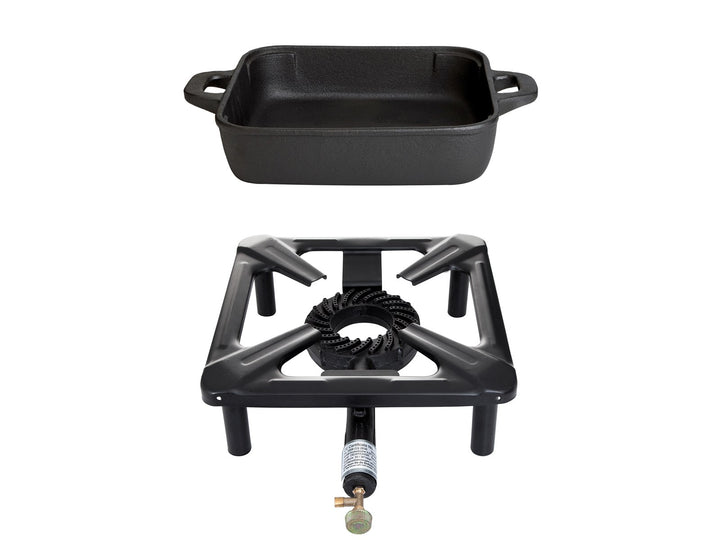 PaellaWorld 3030+4538 Hockerkocher mit 8,5 kW Leistung, Abmessung 30 x 30 x 15 cm und Gusseisenpfann