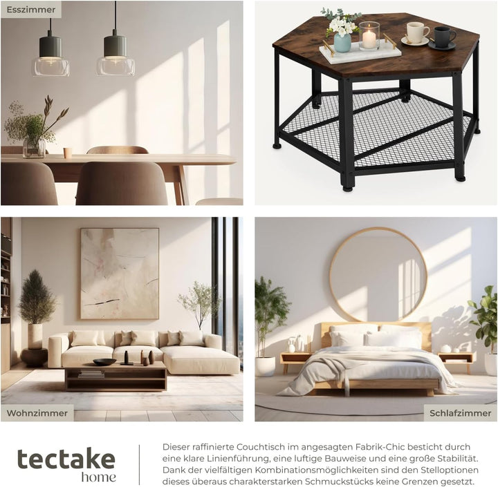 tectake® ausgefallener Couchtisch Holz und Metall, Wohnzimmertisch mit Stauraum, Beistelltisch Couch