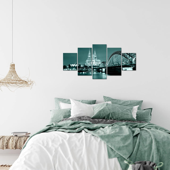 Runa Art Wandbilder Köln 5 Teilig Bild auf Vlies Leinwand Deko Wohnzimmer Schlafzimmer Stadt Brücke