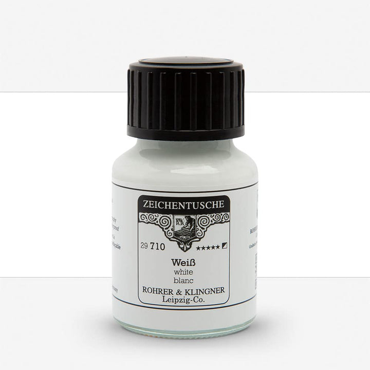 Rohrer & Klingner Zeichentusche, Glasflasche 50 ml, Weiss (710)