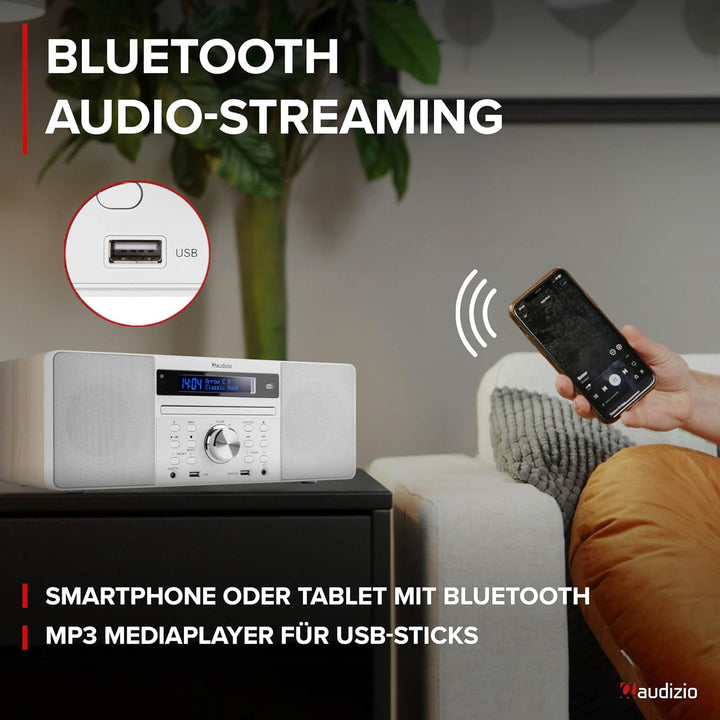 Audizio Prato - DAB Radio mit CD Player, MP3-Player, Bluetooth Radio, USB, DAB+, FM-UKW, Fernbedienu
