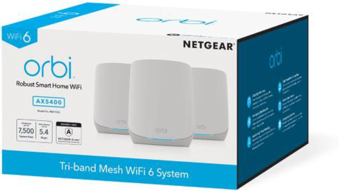 NETGEAR Orbi RBK763S WiFi 6 Mesh WLAN System (5400 MBit/s Geschwindigkeit, TriBand WiFi 6 Router + 2