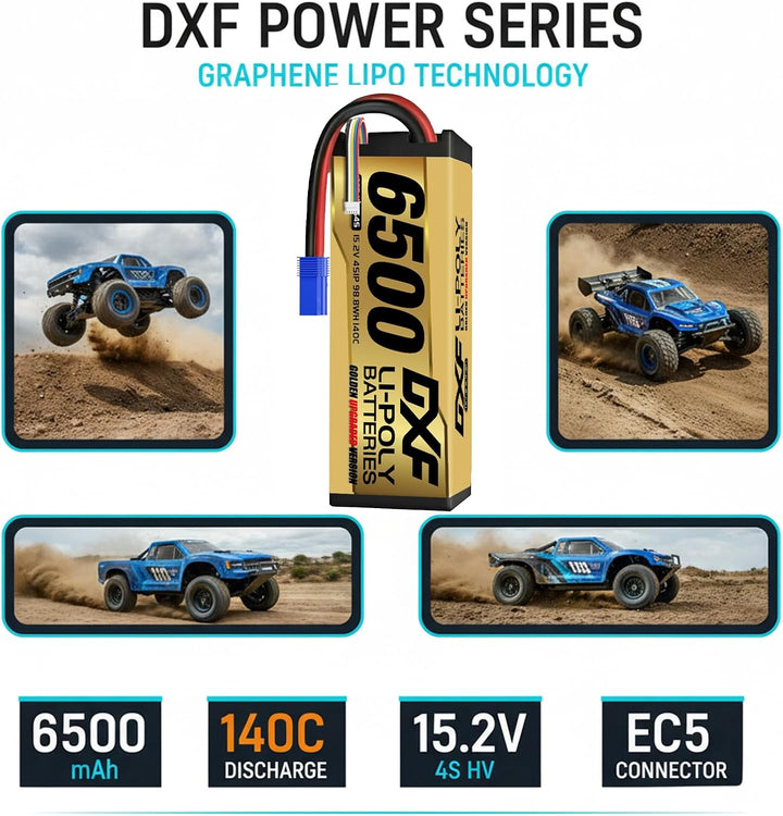 DXF Hochvolt, 4S, 6500mAh, 15,2 V, 140C, Hardcase mit EC5 Spina per 1:8 Scala RC Auto, Multi-Rotor,