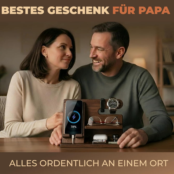 TESLYAR Holz Handyhalter & Dockingstation - Organizer für Brieftasche Schlüssel & Uhr Valentinstag G