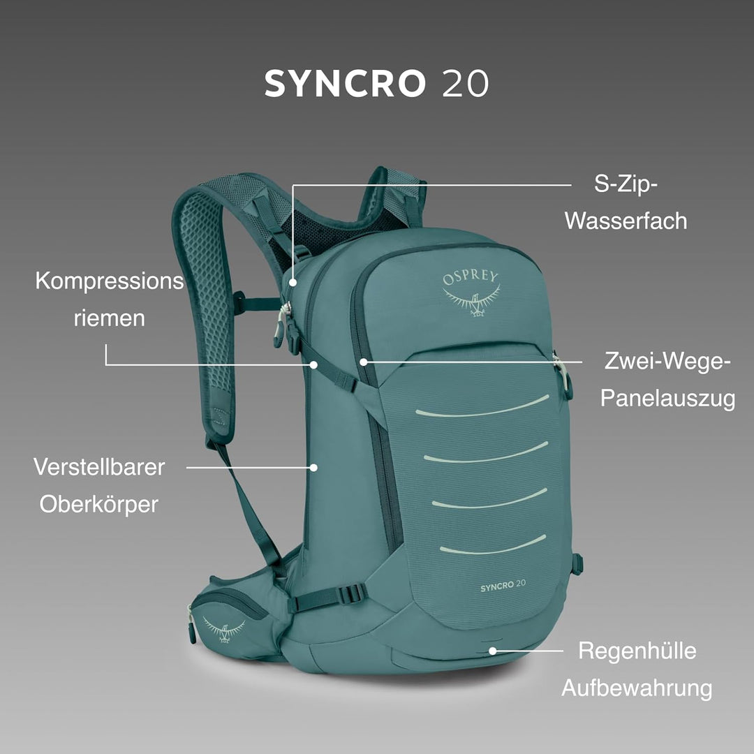 Osprey Syncro Herren-Fahrradrucksack, 20L, Cascade Blue O/S Deep Peyto, O/S Deep Peyto