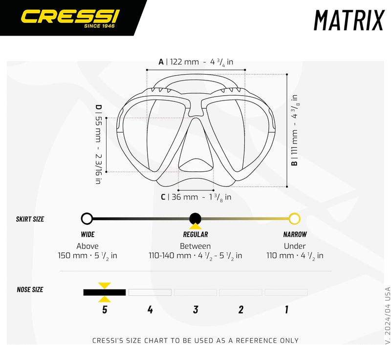 Cressi Matrix Maske - Separate Glasmaske zum Angeln, Freitauchen, Schnorcheln und Tauchen, Unisex Er