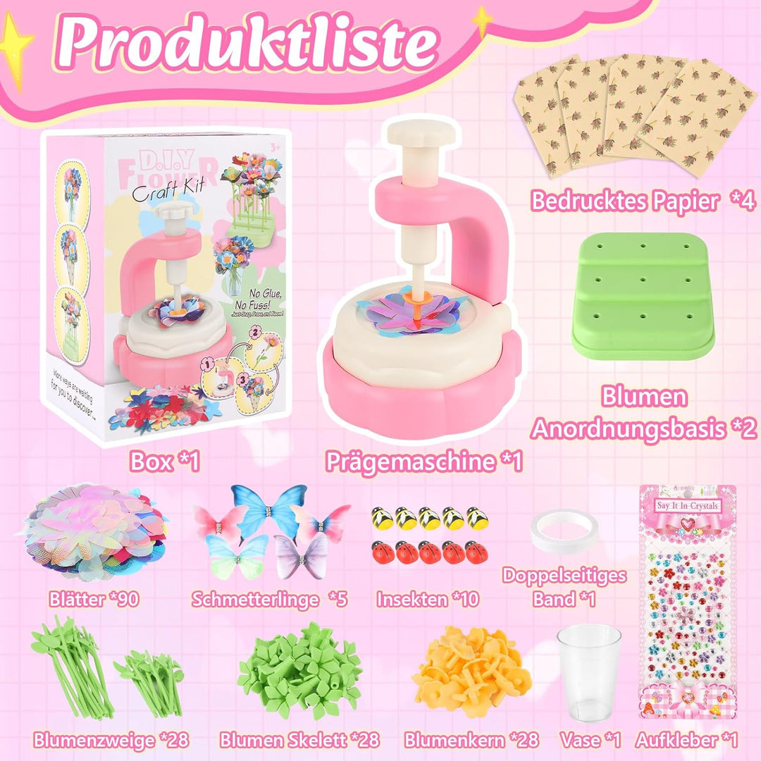 Herenear DIY Blumen Bastelset Kinder, Kreativ Blumen Basteln Spielzeug mit Blumenmaschine, Basteln M
