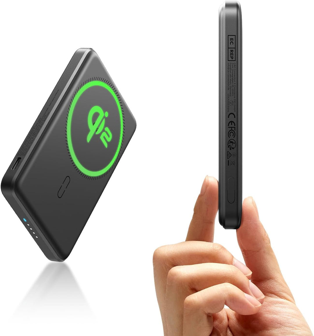 ESR Qi2 zertifiziertes MagSafe Power Bank, 5.000mAh 15W schnelles tragbares Ladegerät, 1,4 cm kompak