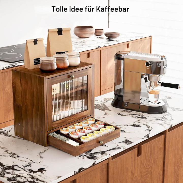 Alpeir Brotkasten Holz Gross 2 Etagen Brotbox mit Magnetisch Acryl Sichtfenster und Schublade, Ecke