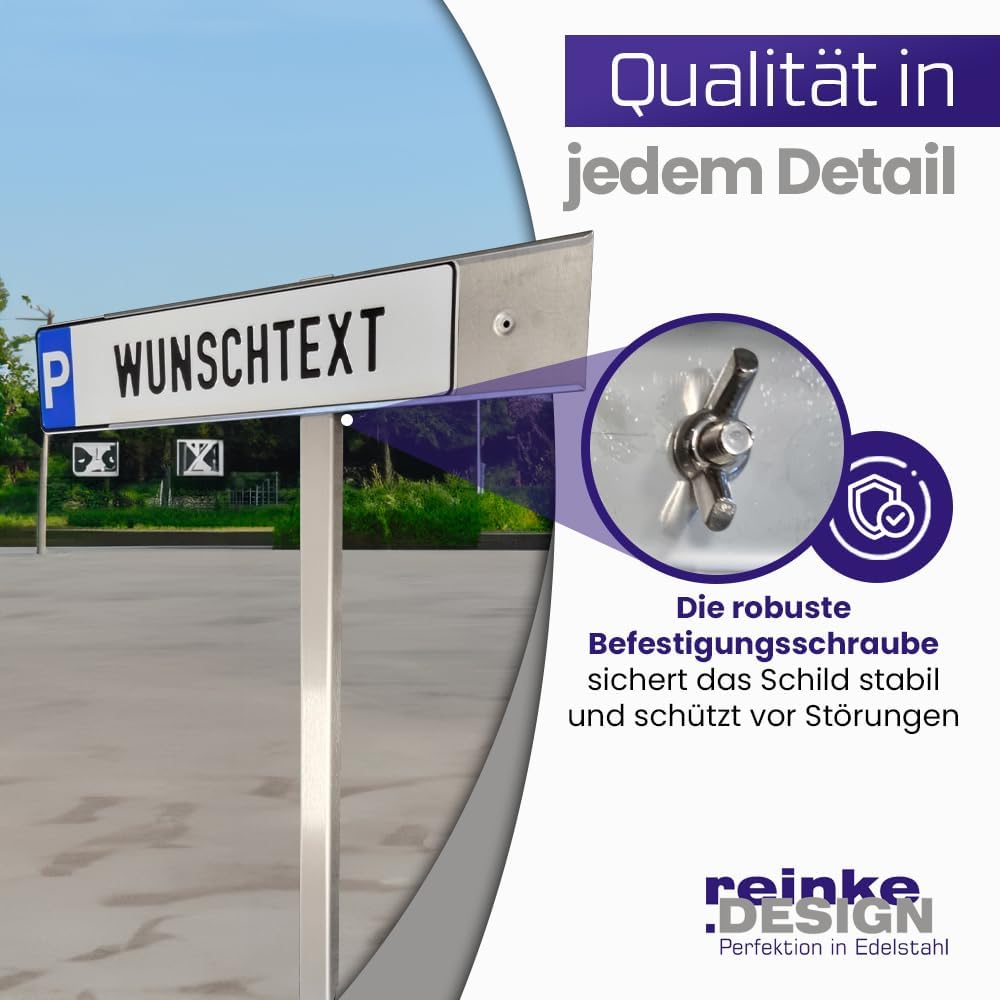 Edelstahl Parkschild Halterung mit Pfosten, Schild einfach einschieben, Made in Germany Parkschild H