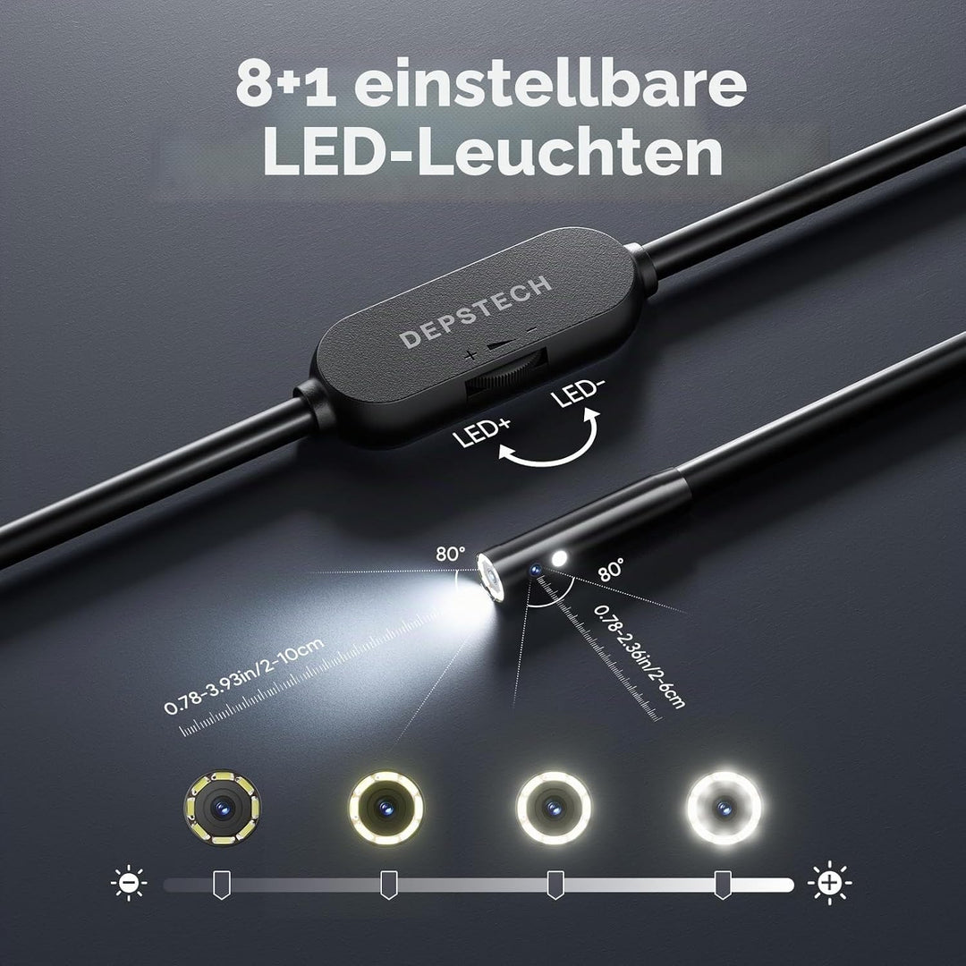 DEPSTECH 2K Endoskopkamera mit Licht: 2560P QHD dual Lens Inspektionskamera, Endoskop mit 5 m Schlan
