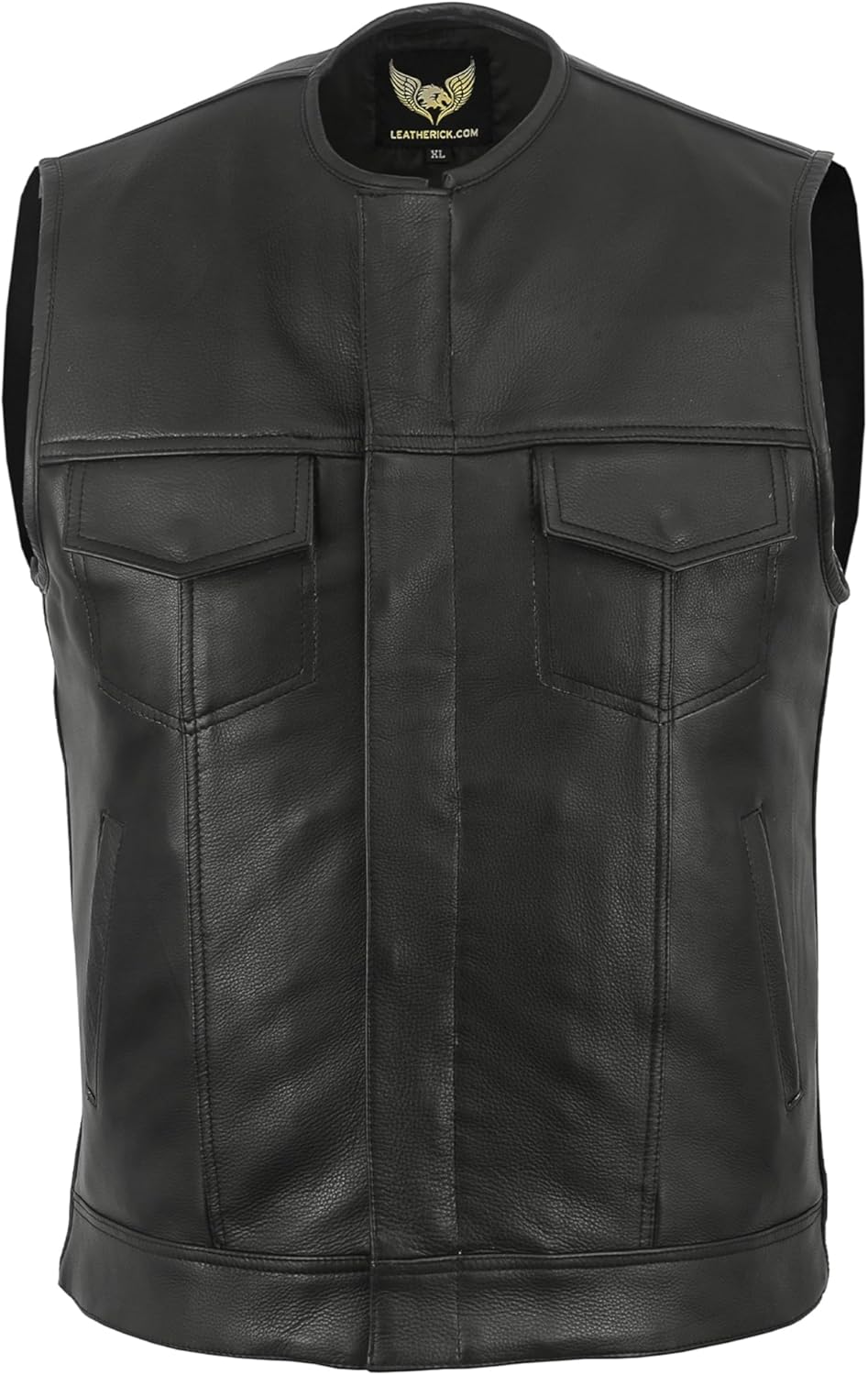 Leatherick Herren Sons of Anarchy Collarless Echtes Echtes Leder Biker Weste Schwarz 58 Schwarz, 58
