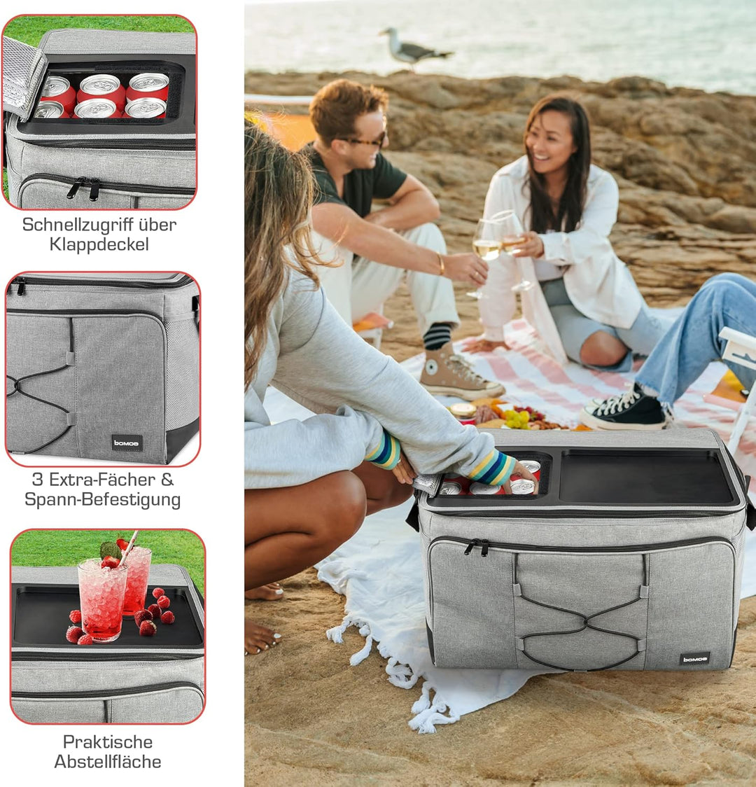bomoe 52 Liter XXL Kühltasche faltbar - Outdoor Kühlbox 16h Kühlfunktion mit Trageriemen, wasserdich