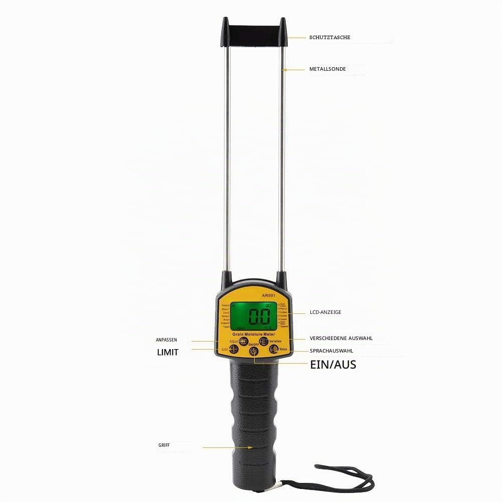 Digitales Getreide Feuchtemessgerät, Korn Feuchtigkeitsmessgerät Holz AR991 mit LCD Display und Dopp