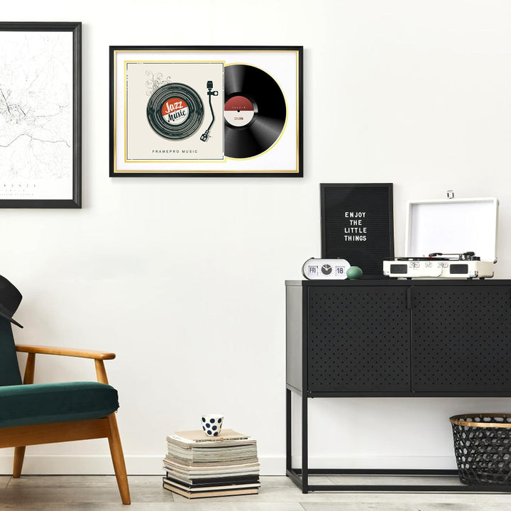 FramePro Schallplattenrahmen mit 2 doppelseitigen Matten (Weiss über Gold), Jukebox Schallplattenrah