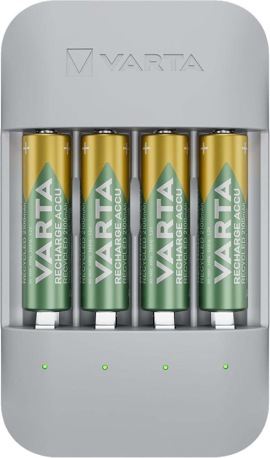 VARTA Akku Ladegerät, inkl. 4x AA 2100mAh, Batterieladegerät für wiederaufladbare AA/AAA Batterien,