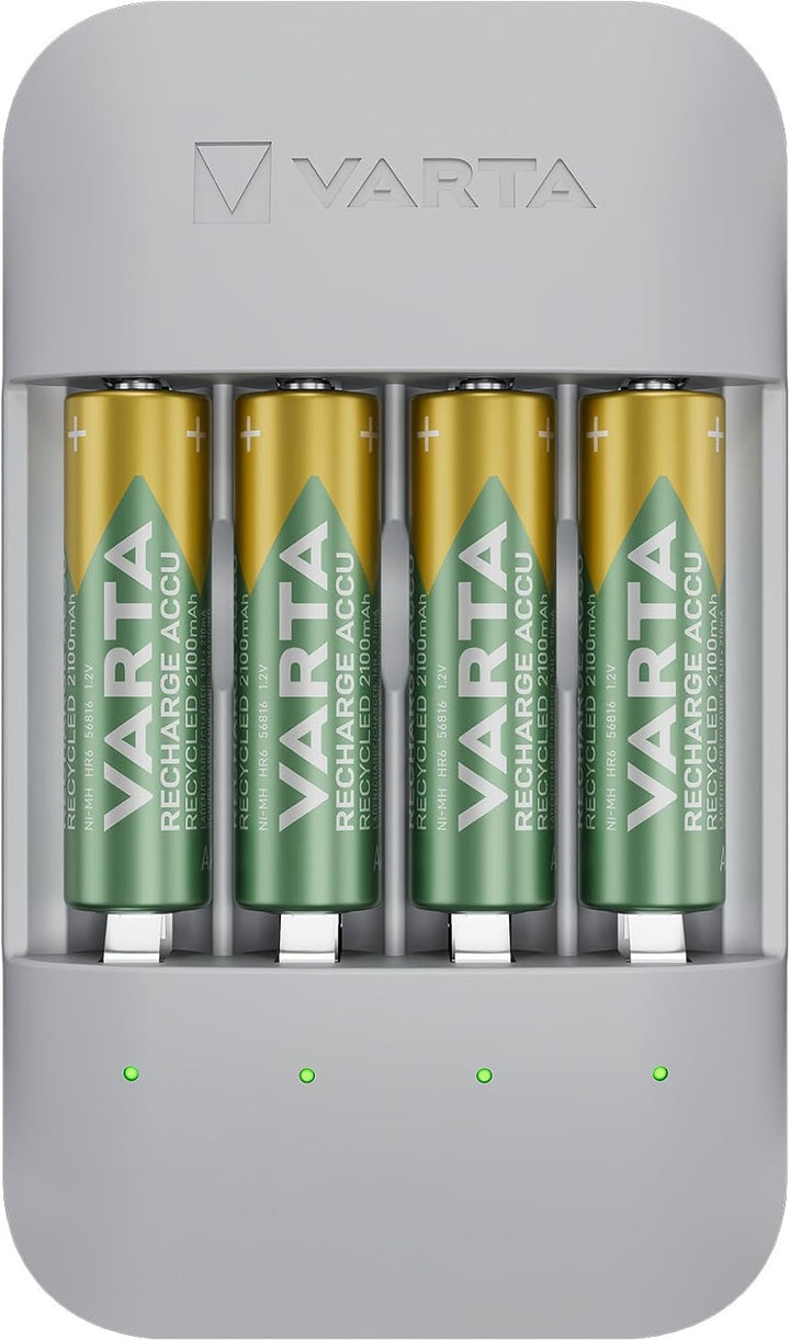 VARTA Akku Ladegerät, inkl. 4x AA 2100mAh, Batterieladegerät für wiederaufladbare AA/AAA Batterien,