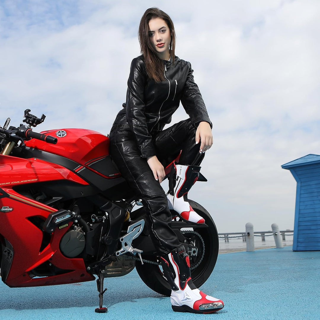 Zeozoom Motorrad-Reitstiefel, Motorrad-Lederstiefel für Damen und Herren, Schutz, rutschfest, Rennsp