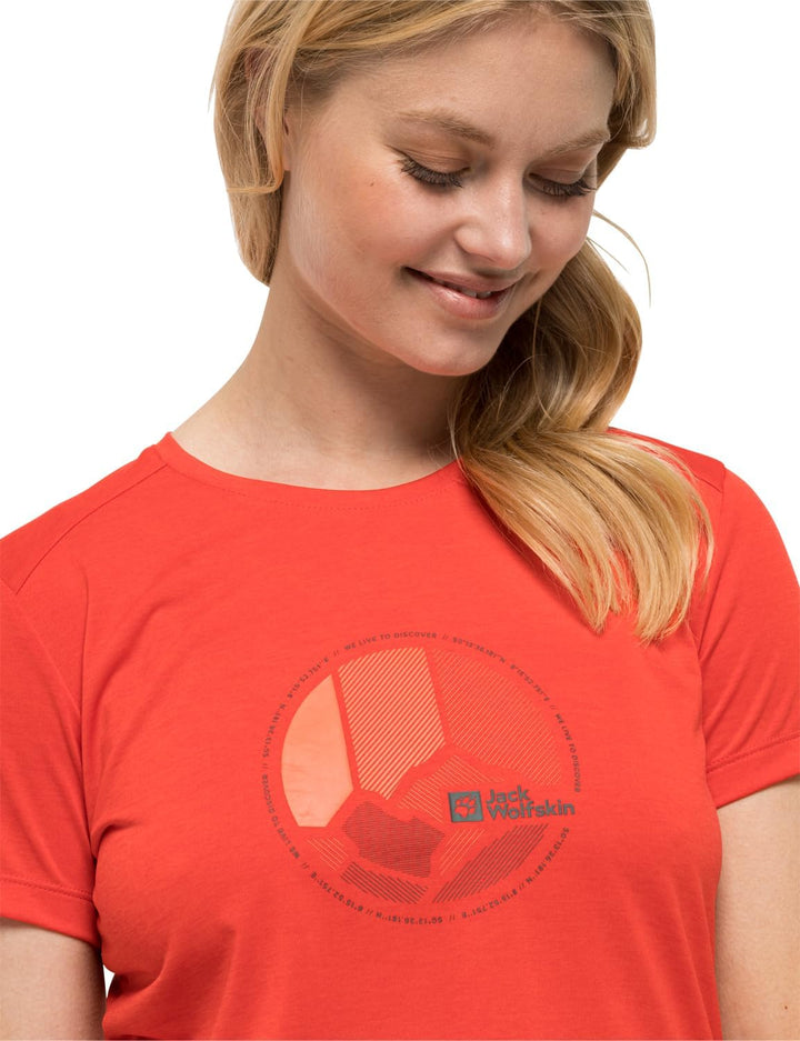 Jack Wolfskin Damen Crosstrail Graphic T W T-Shirt Shortsleeve, Tango Orange