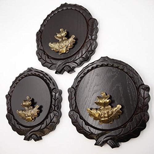 GTK Set 3 Stück Keilerschilder geschnitzt dunkel AF 16 cm mit 3 Stück Eichenlaub Deckblatt gross Kei