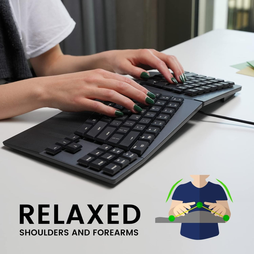 Perixx PERIBOARD335BL Kabelgebundene ergonomische mechanische kompakte Tastatur – Flache Blaue Klick