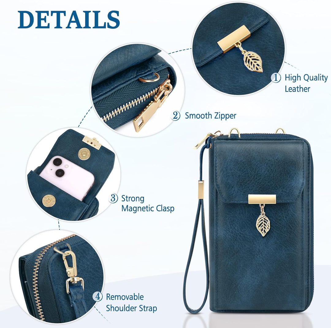 VOBUKE Handytasche mit Geldbörse zum Umhängen RFID Schutz Handy Tasche Damen Umhänge Leder Kleine Ha