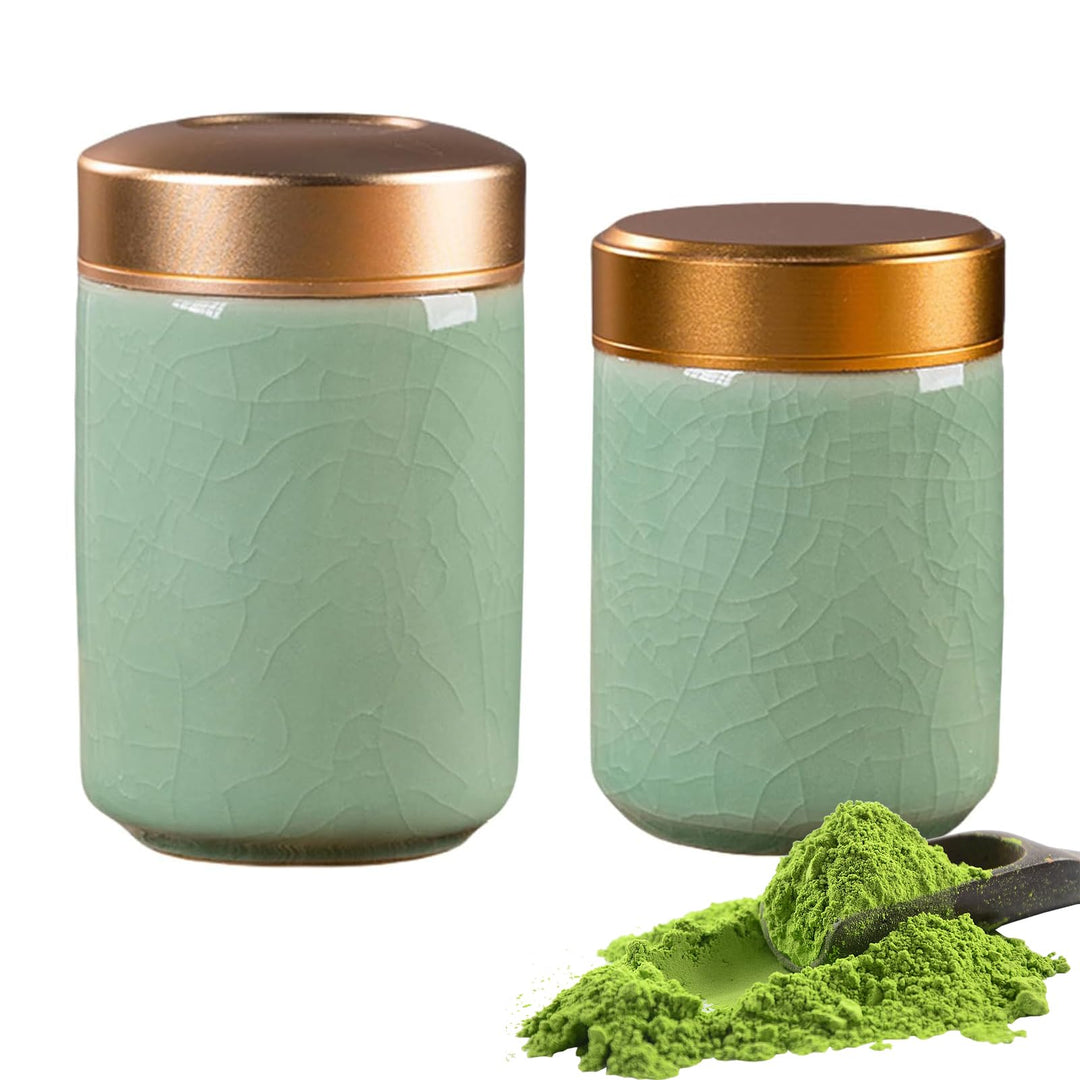 Pasdrucn 2 Stück Kleiner Keramischer Matcha-Behälter, Matcha Set, Keramik Teedose, Tragbarer Aufbewa