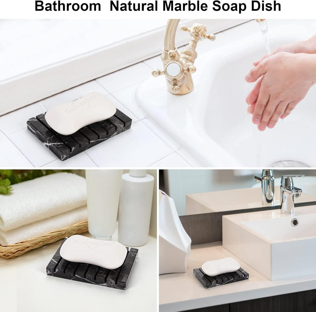 WORHE Seifenhalter Seifenschale 100% Natürlicher Marmor Selbstentleerende Seifenschale für Bar Seife