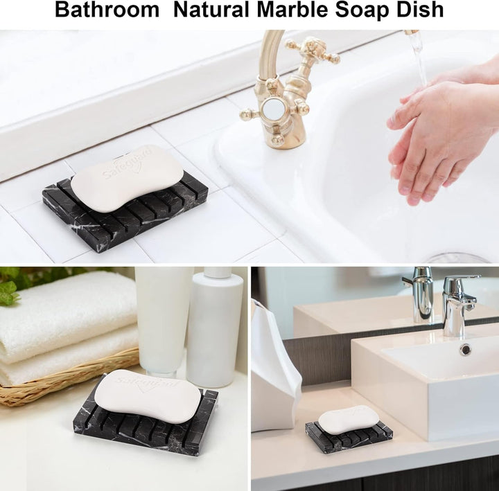 WORHE Seifenhalter Seifenschale 100% Natürlicher Marmor Selbstentleerende Seifenschale für Bar Seife