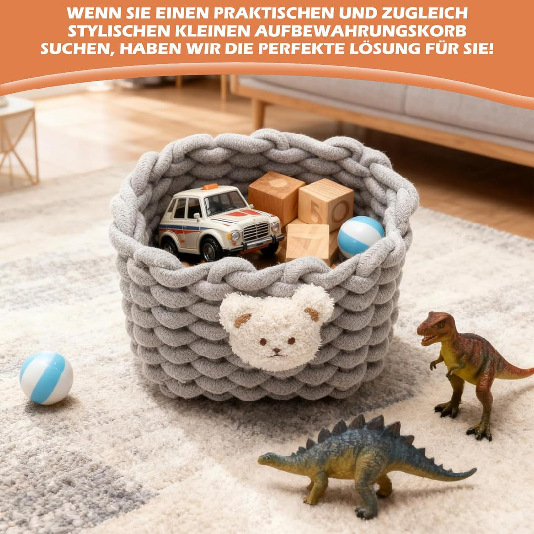 3 Stück Aufbewahrungskorb Baumwolle - Bärenmotiv Geflochten Aufbewahrung, 19x15x13cm Körbchen Aufbew