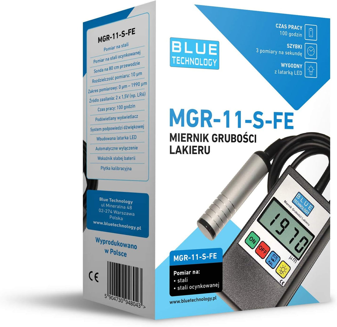 Blue Technology Schichtdickenmessgerät | Lackmesser MGR-11-S-FE | Lackdickenmessgerät | Stahl | Lack