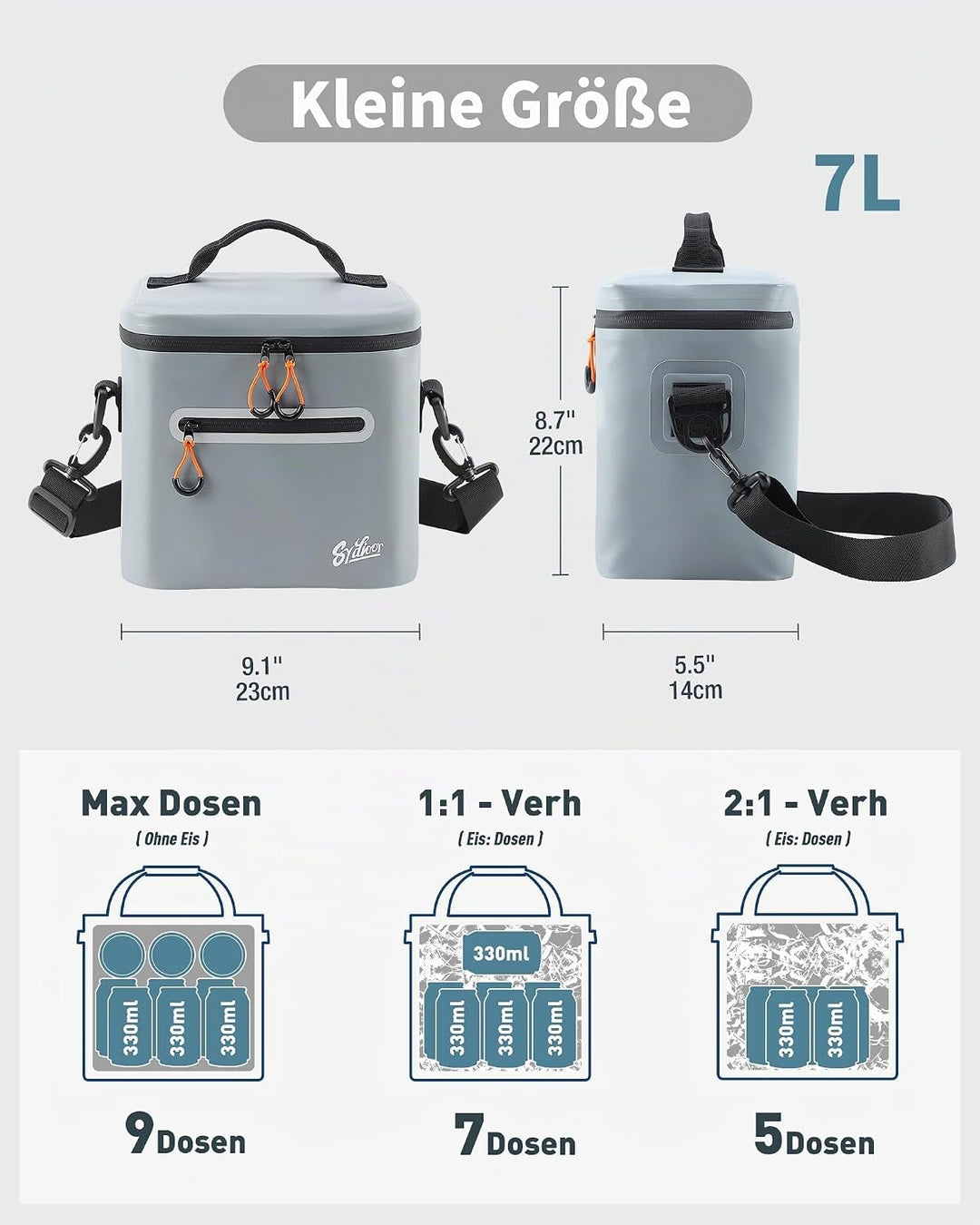 Kühltasche 7/14/24L - Isoliert & Wasserdicht | Tragbare Mini-Kühltasche mit Thermo-Iso-Schicht | Lei
