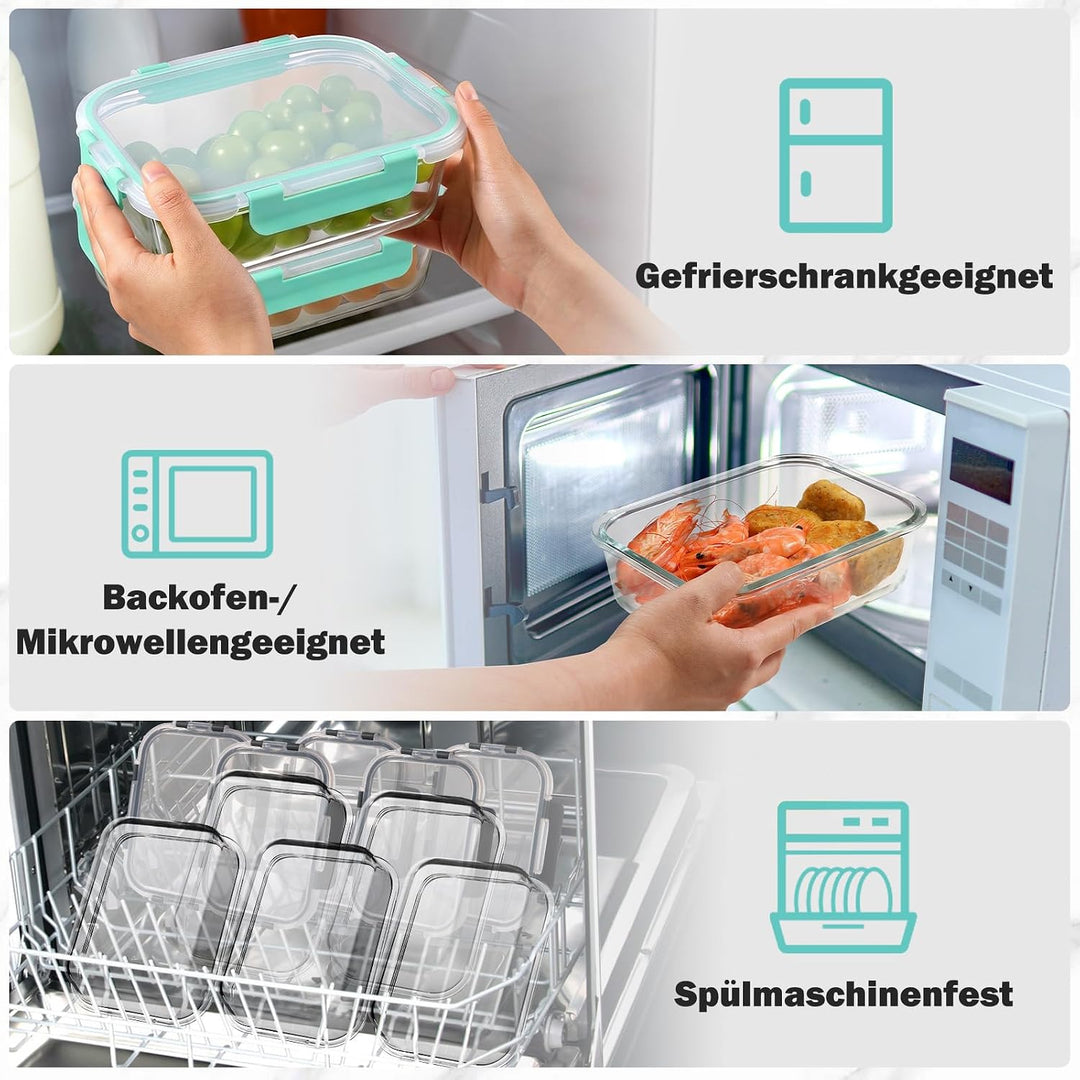 YASHE 5 Teile Glasbehälter mit Deckel, 1040ml Stapelbar &amp; Luftdicht Meal Prep Boxen Glas für Spülmas