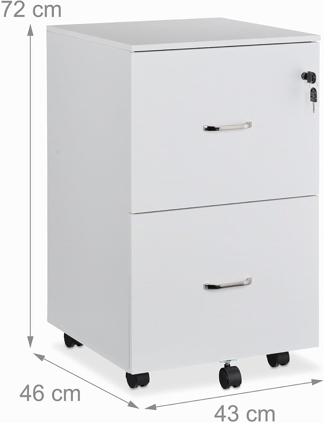 Relaxdays Rollcontainer, 2 Schubladen mit Hängeregister, HxBxT: 72 x 43 x 46 cm, abschliessbarer Akt