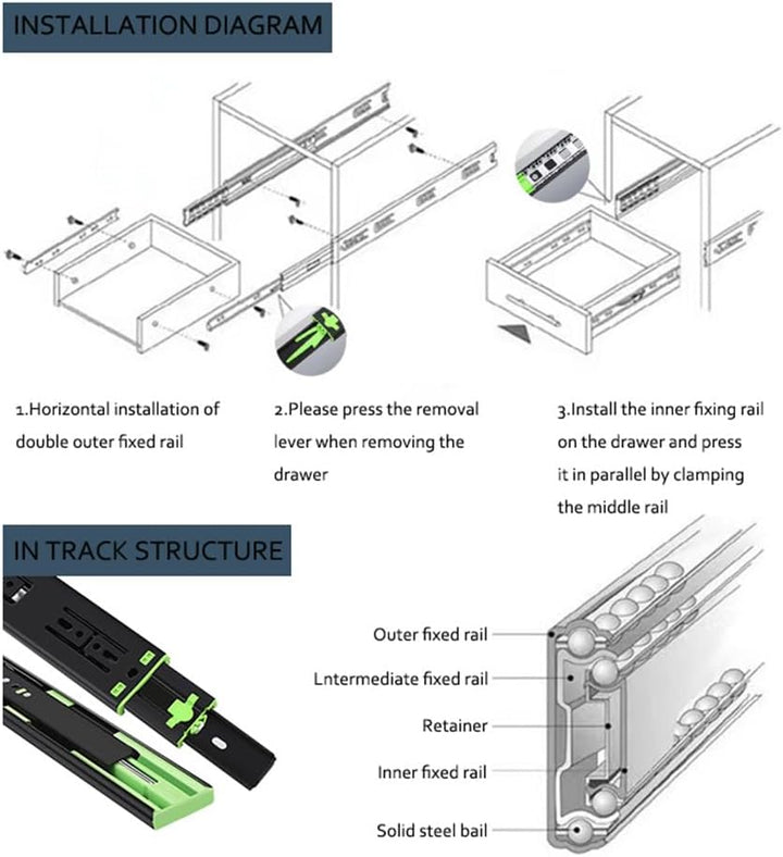 2 Paar Schubladenschienen Softclose,450 mm schubladenauszug vollauszug 45 kg Tragkraft, Kugelauszug