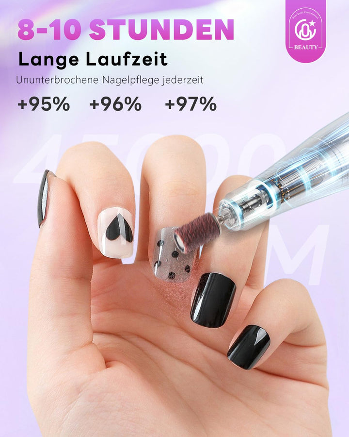 CozyZen Kabellose Nagelfeile Professionell: 45000 U/min Wiederaufladbare Elektrische Nagelfeile Set,