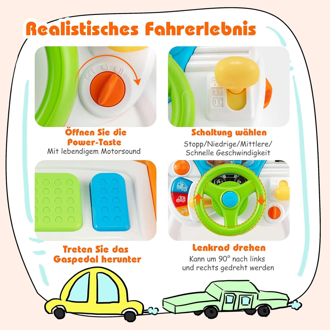 DREAMADE Musikspielzeug zum Cockpit-Thema, Spielzeug Kinder ab 3 Jahre, Lenkrad-Spielzeug mit zyklis