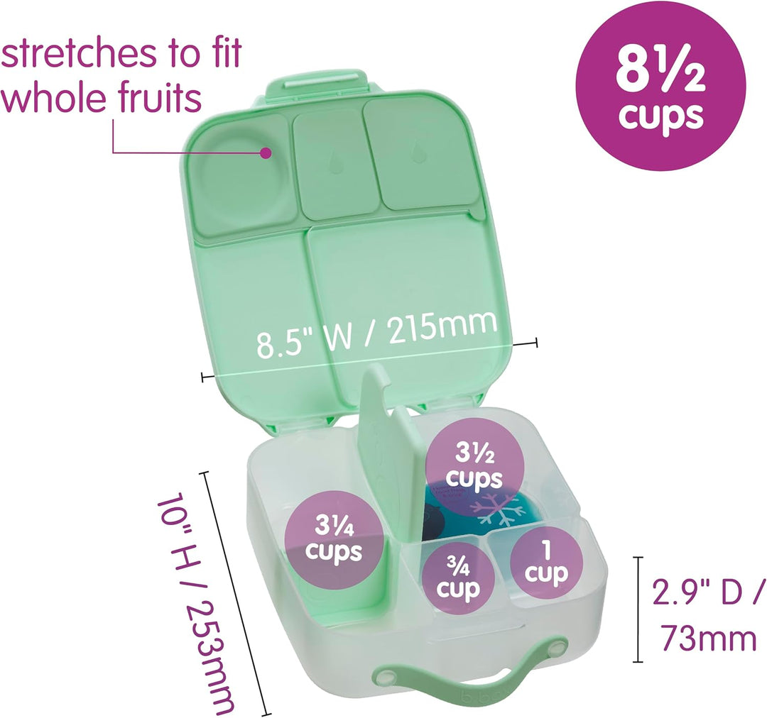 b.box Brotdose | Grosse Bento-Box mit 4 Fächern (2 auslaufsicher), herausnehmbarer Trenner, Gel-Kühl